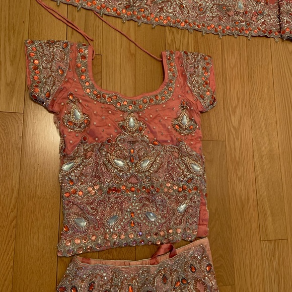 Coralish pink bridal lengha - Picture 8 of 9